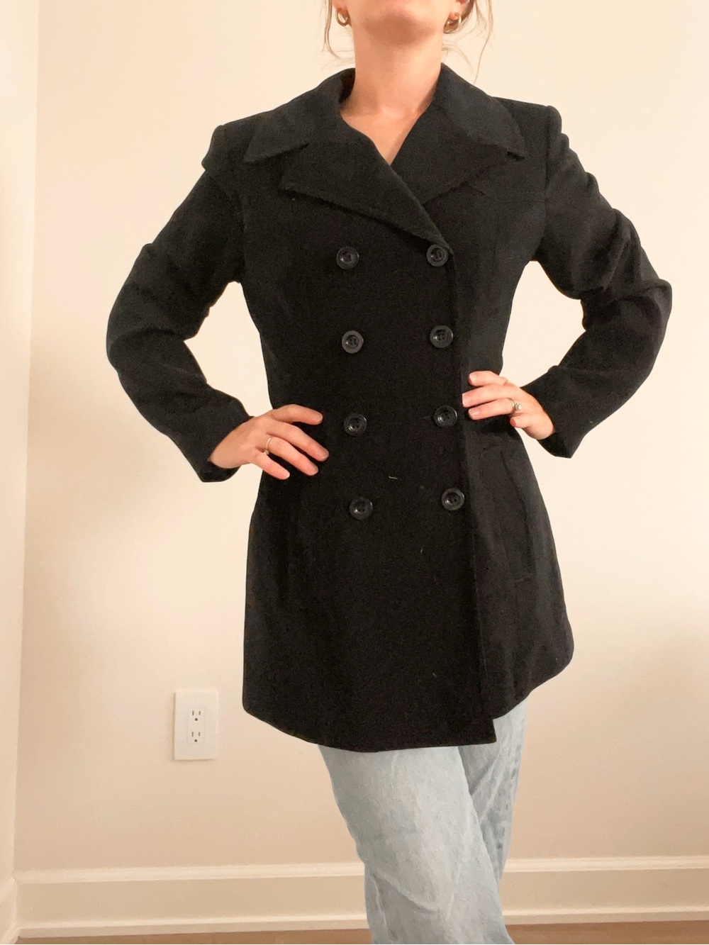 bebe Black Double-Breasted Women's Peacoat Style Blazer